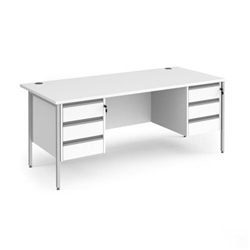 Contract 25 straight desk with 3 and 3 drawer pedestals and silver H-Frame leg 1800mm x 800mm - white top