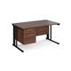 Maestro 25 straight desk 1400mm x 800mm with 2 drawer pedestal - black cable managed leg frame, walnut top