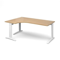 TR10 deluxe left hand ergonomic desk 1800mm - white frame, oak top