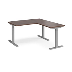 Elev8 Touch sit-stand desk 1400mm x 800mm with 800mm return desk - silver frame, walnut top