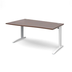 TR10 left hand wave desk 1600mm - white frame, walnut top