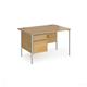 Contract 25 straight desk with 2 drawer pedestal and silver H-Frame leg 1200mm x 800mm - oak top
