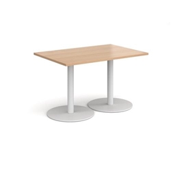 Monza rectangular dining table with flat round white bases 1200mm x 800mm - beech