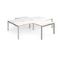 Adapt back to back 4 desk cluster 3200mm x 1600mm with 800mm return desks - silver frame, white top with oak edge
