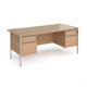 Contract 25 straight desk with 2 and 2 drawer pedestals and silver H-Frame leg 1800mm x 800mm - beech top