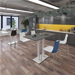 Eros rectangular poseur table with flat brushed steel rectangular base and twin uprights 1200mm x 800mm - kendal oak