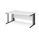 Maestro 25 left hand wave desk 1600mm wide - black cable managed leg frame, white top