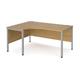Maestro 25 left hand ergonomic desk 1600mm wide - silver bench leg frame, oak top