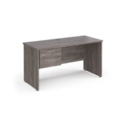 Maestro 25 straight desk 1400mm x 600mm with 2 drawer pedestal - grey oak top with panel end leg