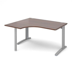 TR10 left hand ergonomic desk 1400mm - silver frame, walnut top
