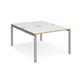 Adapt back to back desks 1200mm x 1600mm - silver frame, white top with oak edging