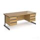 Contract 25 straight desk with 3 and 3 drawer pedestals and graphite cantilever leg 1800mm x 800mm - oak top