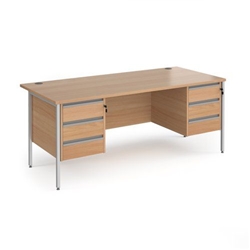 Contract 25 straight desk with 3 and 3 drawer pedestals and silver H-Frame leg 1800mm x 800mm - beech top