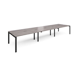 Adapt sliding top triple back to back desks 4800mm x 1200mm - black frame, grey oak top