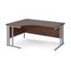 Maestro 25 left hand ergonomic desk 1600mm wide - silver cable managed leg frame, walnut top