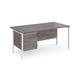 Maestro 25 straight desk 1600mm x 800mm with 3 drawer pedestal - white H-frame leg, grey oak top
