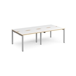 Adapt double back to back desks 2400mm x 1200mm - silver frame, white top with oak edging