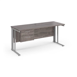 Maestro 25 straight desk 1600mm x 600mm with 2 drawer pedestal - silver cable managed leg frame leg, grey oak top