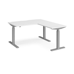Elev8 Touch sit-stand desk 1400mm x 800mm with 800mm return desk - silver frame, white top
