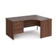 Maestro 25 right hand ergonomic desk 1600mm wide with 2 drawer pedestal - walnut top with panel end leg