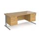 Maestro 25 straight desk 1800mm x 800mm with two x 2 drawer pedestals - silver cantilever leg frame, oak top