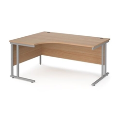 Maestro 25 left hand ergonomic desk 1600mm wide - silver cantilever leg frame, beech top
