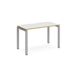 Adapt single desk 1200mm x 600mm - silver frame, white top with oak edging