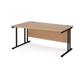 Maestro 25 left hand wave desk 1600mm wide - black cantilever leg frame, beech top