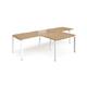 Adapt double straight desks 3200mm x 800mm with 800mm return desks - white frame, oak top