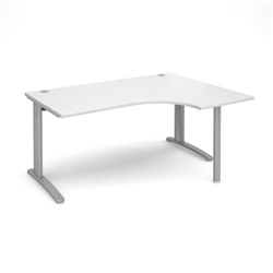 TR10 right hand ergonomic desk 1600mm - silver frame, white top