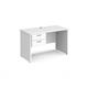 Maestro 25 straight desk 1200mm x 600mm with 2 drawer pedestal - white top with panel end leg