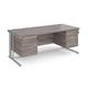 Maestro 25 straight desk 1800mm x 800mm with two x 3 drawer pedestals - silver cable managed leg frame, grey oak top