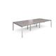 Adapt sliding top triple back to back desks 3600mm x 1600mm - silver frame, grey oak top
