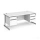 Contract 25 straight desk with 2 and 3 drawer pedestals and silver cantilever leg 1800mm x 800mm - white top