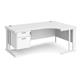 Maestro 25 right hand ergonomic desk 1800mm wide with 2 drawer pedestal - white cable managed leg frame, white top