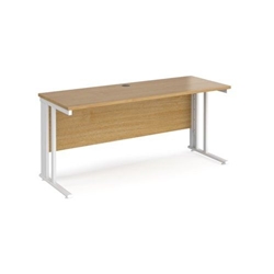 Maestro 25 straight desk 1600mm x 600mm - white cable managed leg frame, oak top