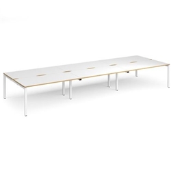 Adapt triple back to back desks 4800mm x 1600mm - white frame, white top with oak edging
