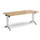 Rectangular folding leg table with chrome legs and curved foot rails 1800mm x 800mm - oak