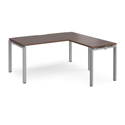 Adapt desk 1600mm x 800mm with 800mm return desk - silver frame, walnut top