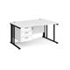Maestro 25 right hand wave desk 1400mm wide with 3 drawer pedestal - black cable managed leg frame, white top