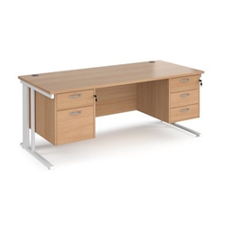 Maestro 25 straight desk 1800mm x 800mm with 2 and 3 drawer pedestals - white cable managed leg frame, beech top