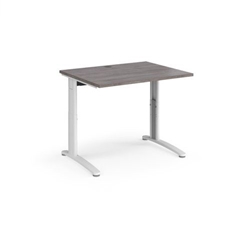 TR10 height settable straight desk 1000mm x 800mm - white frame, grey oak top