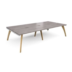 Fuze double back to back desks 3200mm x 1600mm with oak legs - white underframe, grey oak top
