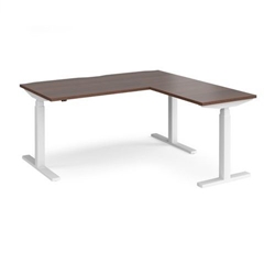 Elev8 Touch sit-stand desk 1600mm x 800mm with 800mm return desk - white frame, walnut top