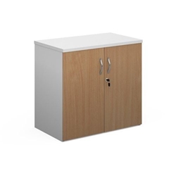 Duo double door cupboard 740mm high with 1 shelf - white with beech doors