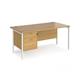 Maestro 25 straight desk 1600mm x 800mm with 2 drawer pedestal - white H-frame leg, oak top