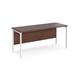 Maestro 25 straight desk 1600mm x 600mm - white H-frame leg, walnut top