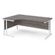 Maestro 25 left hand ergonomic desk 1800mm wide - white cantilever leg frame, grey oak top