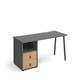 Sparta straight desk 1400mm x 600mm with A-frame leg and support pedestal with drawers - charcoal frame, grey finish with oak drawers