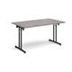 Rectangular folding leg table with black legs and straight foot rails 1400mm x 800mm - grey oak